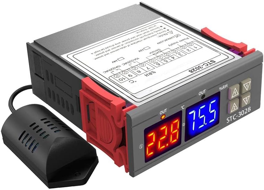 STC3028 Temperature & Humidity Hygrometer Thermostat Controller 110-240V 10A Dual Display with SHT20 Waterproof Sensor
