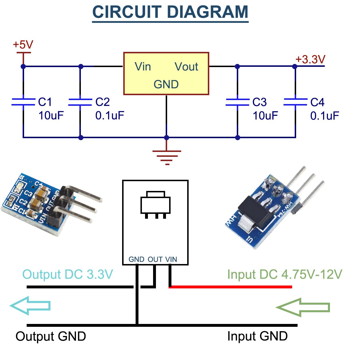 DC 5V to 3.3V Step-Down Power Supply Module AMS1117 Module