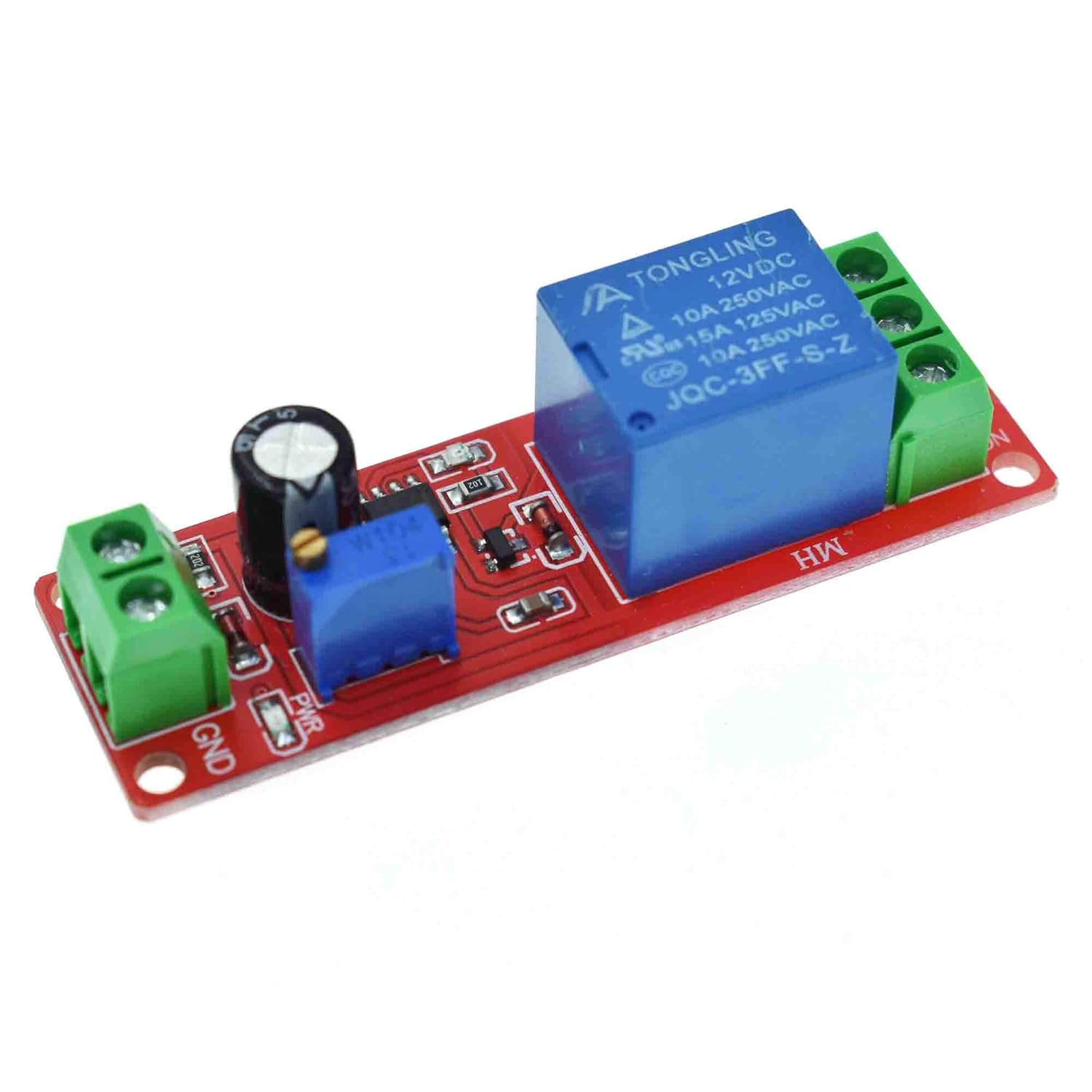 Reland Sun -NE555 DC 5V 12 Delay Timer Relay Switch Module Adjustable 0 to 10 Second (12V)