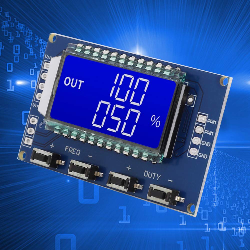 PWM Signal Generator Module, Rectangular Wave Pulse Rate Working Cycle Adjustable with LCD Display, Large Frequency Range and High Precision for Motor Driver Control (BLUE)
