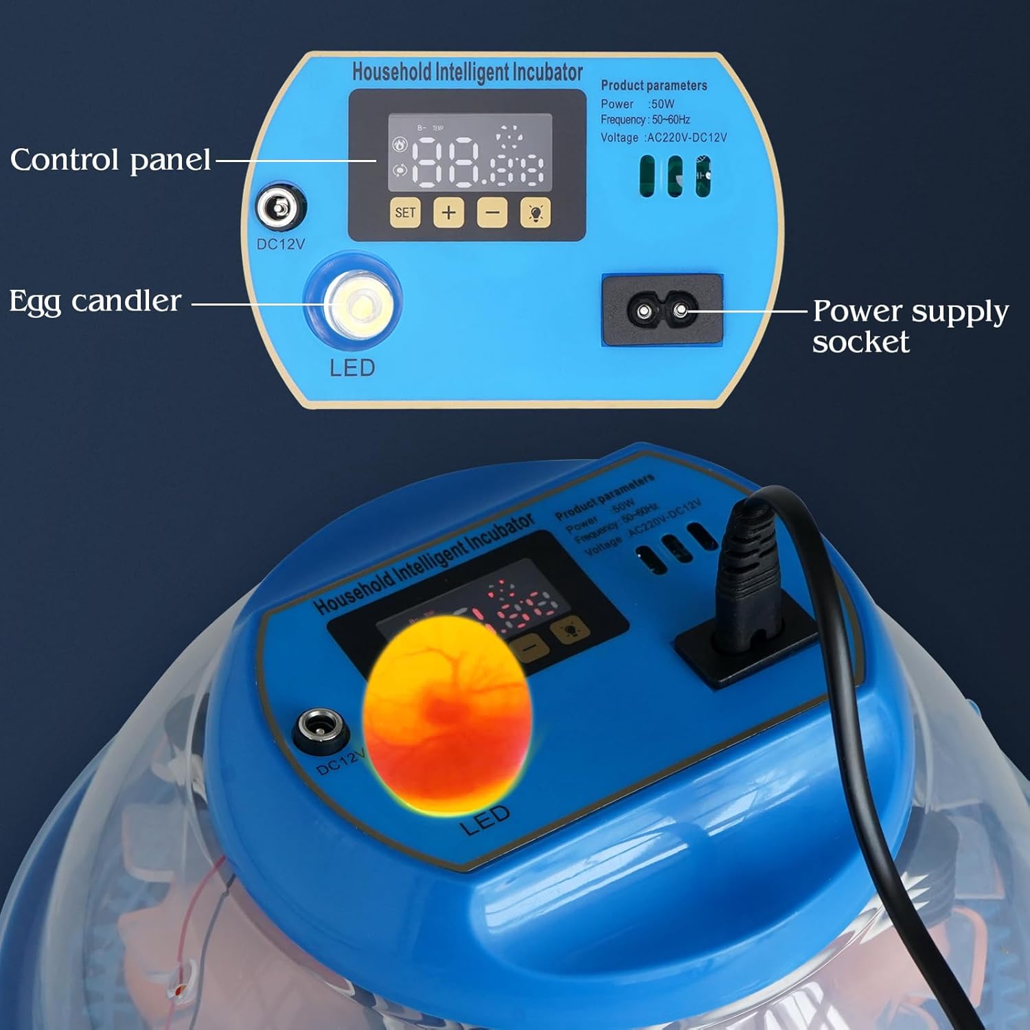 Egg Incubator for Hatching Eggs, 8 Egg Incubator with Fully Automatic Flip and Add Water, Temperature Controlled Poultry Incubator for Chicken, Duck,Goose,Dove,Quail Farm Home Incubator