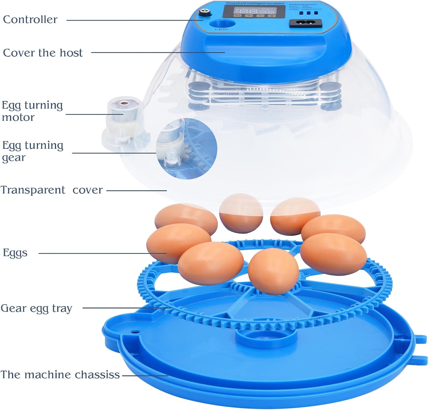 Egg Incubator for Hatching Eggs, 8 Egg Incubator with Fully Automatic Flip and Add Water, Temperature Controlled Poultry Incubator for Chicken, Duck,Goose,Dove,Quail Farm Home Incubator