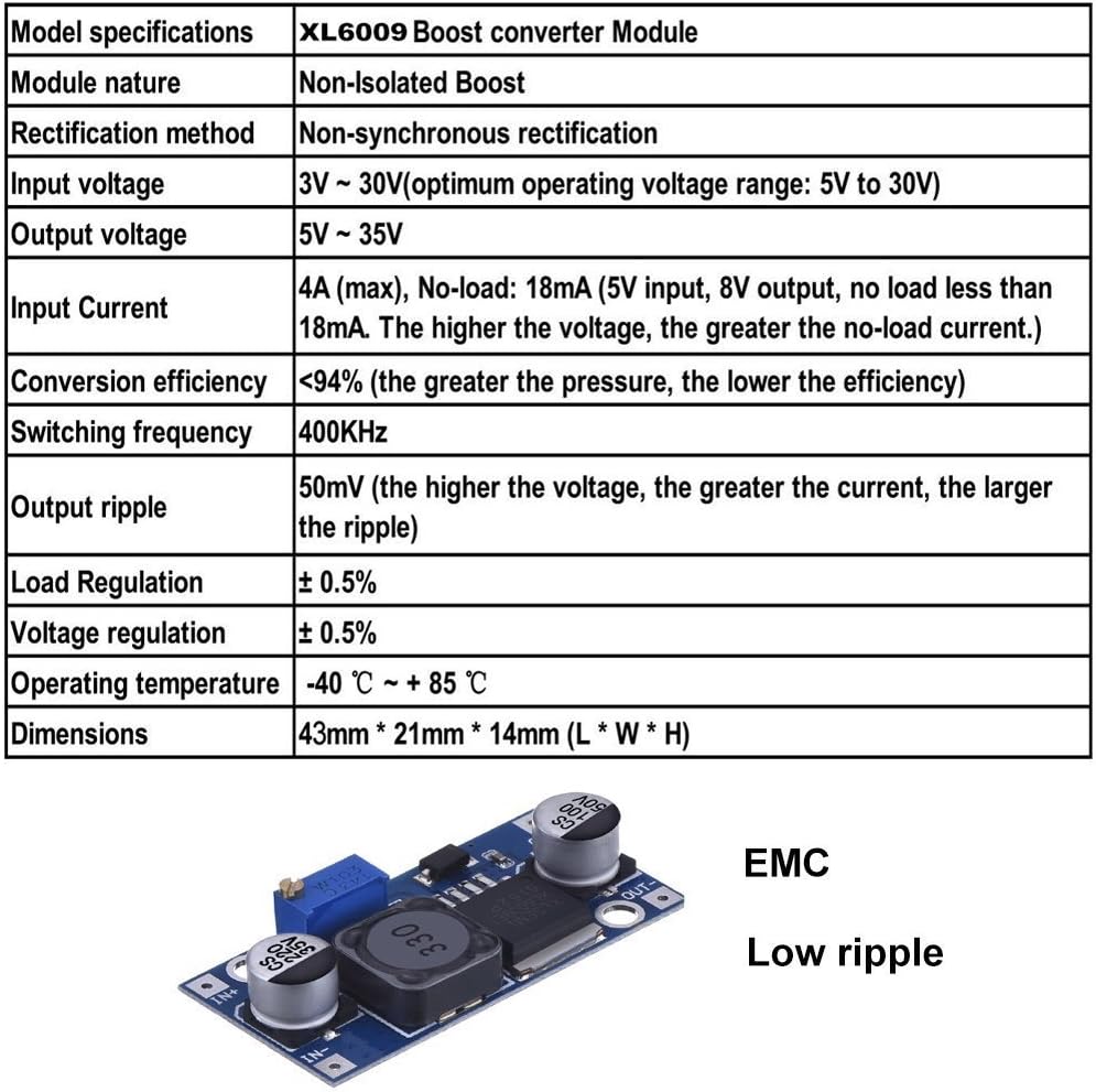 HiLetgo XL6009 Boost Module DC-DC Adjustable Module DC3.0-30V to DC5-35V Output Voltage Power Converter Circuit Board Module 400KHz