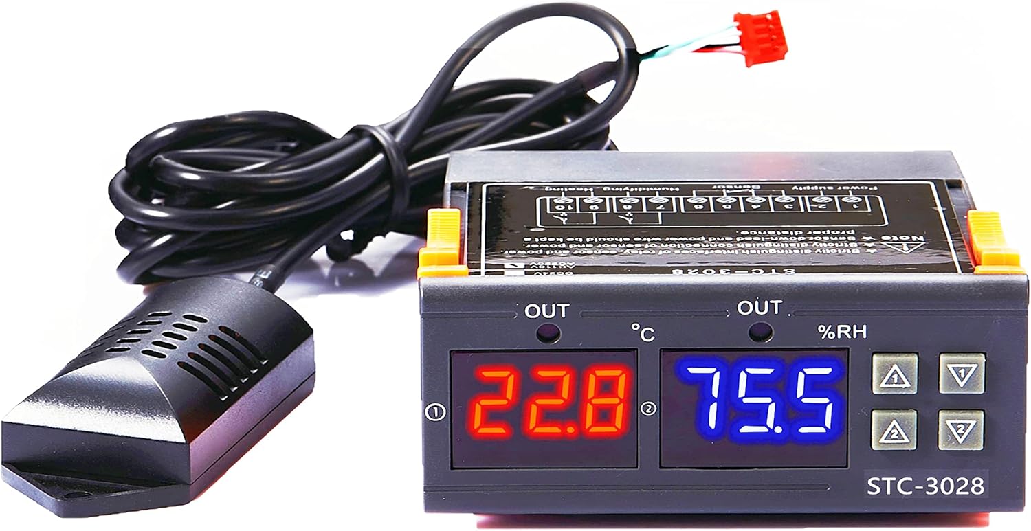 STC3028 Temperature & Humidity Hygrometer Thermostat Controller 110-240V 10A Dual Display with SHT20 Waterproof Sensor