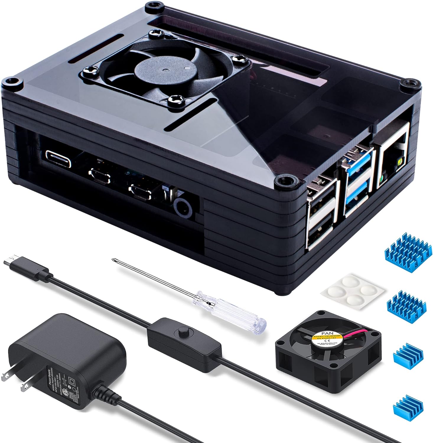 Transparent Acrylic Case For Raspberry Pi 4b With Cooling Fan And Heat Sink Clear And Black Case