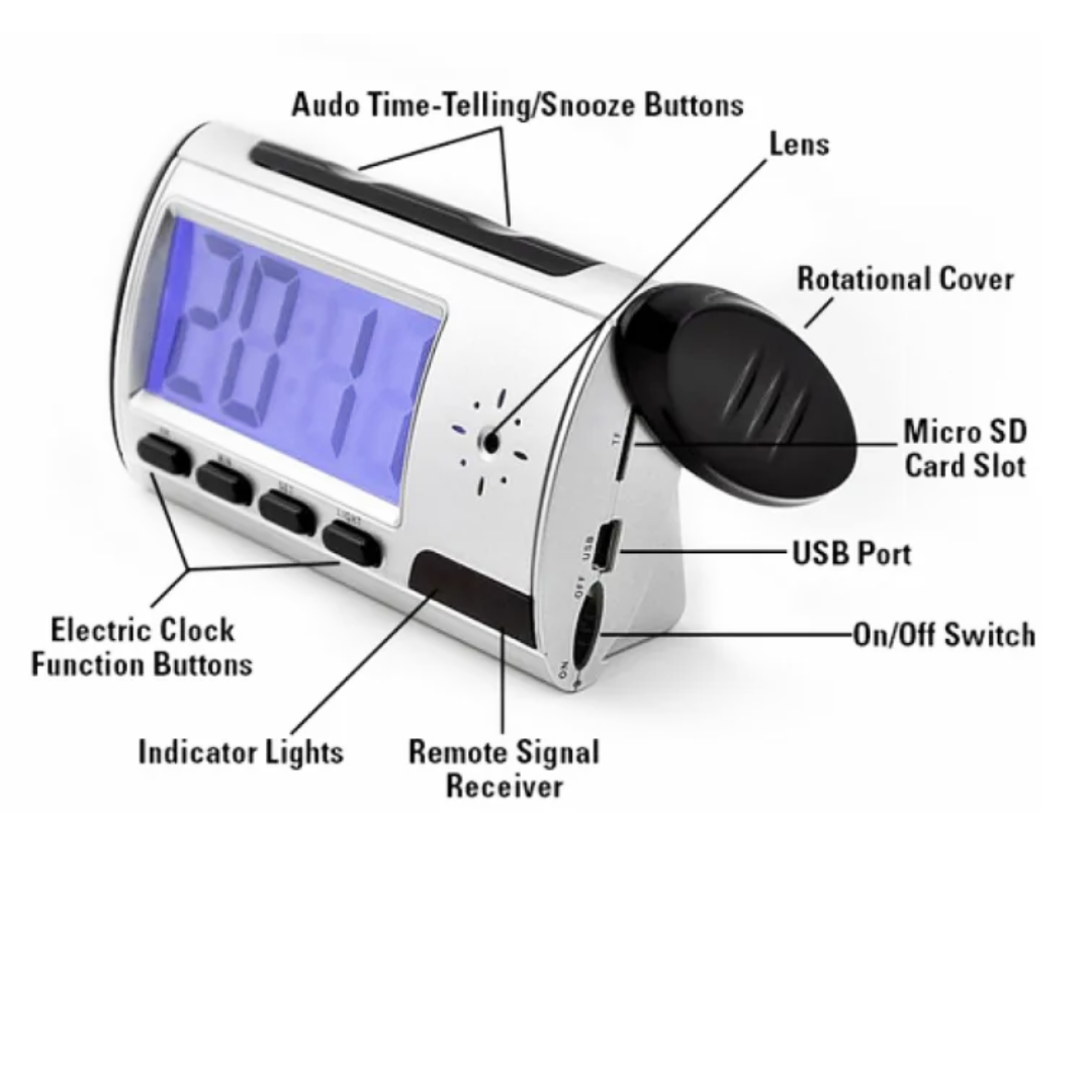 SPY DIGITAL CLOCK WITH AUDIO AND VIDEO RECORDING WITH REMOTE CONTROL