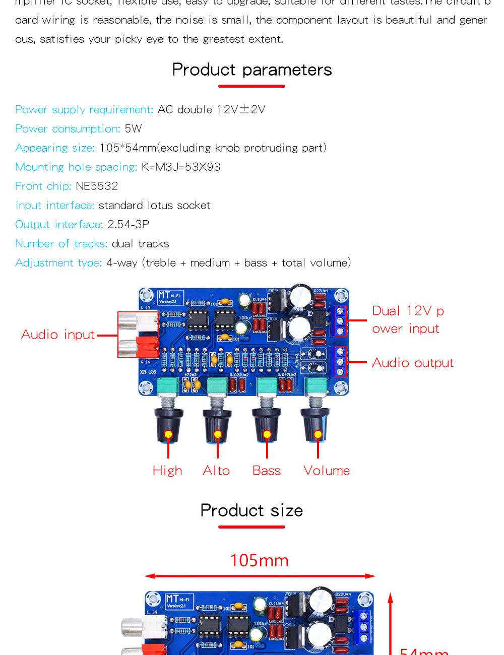 XH-M164 NE5532 Stereo Pre-Amp Preamplifier Tone Board Audio 4 Channels Amplifier Module