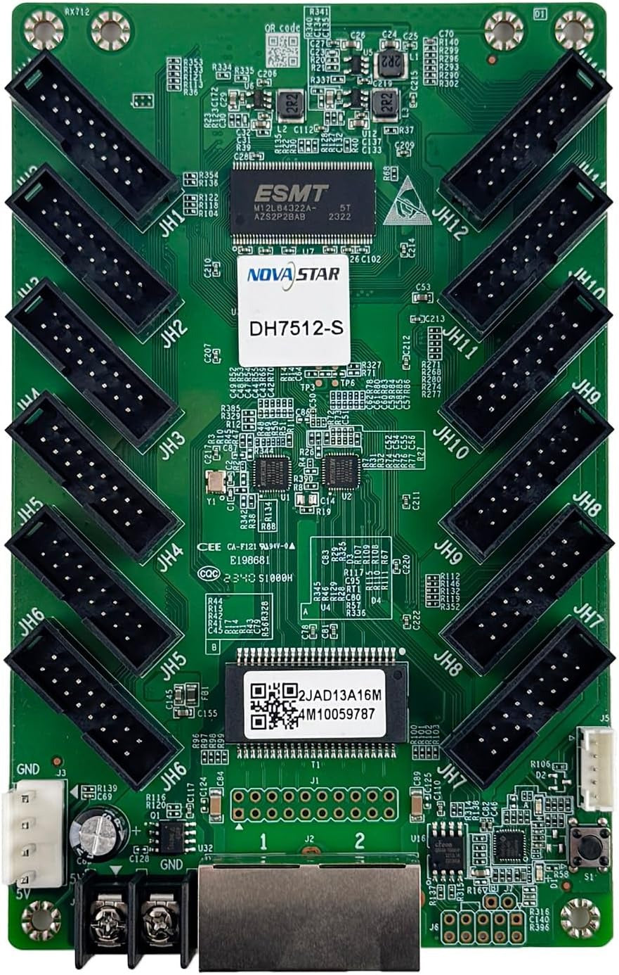 NovaStar DH7512-S Receiving Card – Upgraded Version of DH7512, Supports 512×512@60Hz – for LED Panels, Video Walls, Indoor & Outdoor Displays – HUB75E, Seam Correction, Gamma Adjustment, 3D