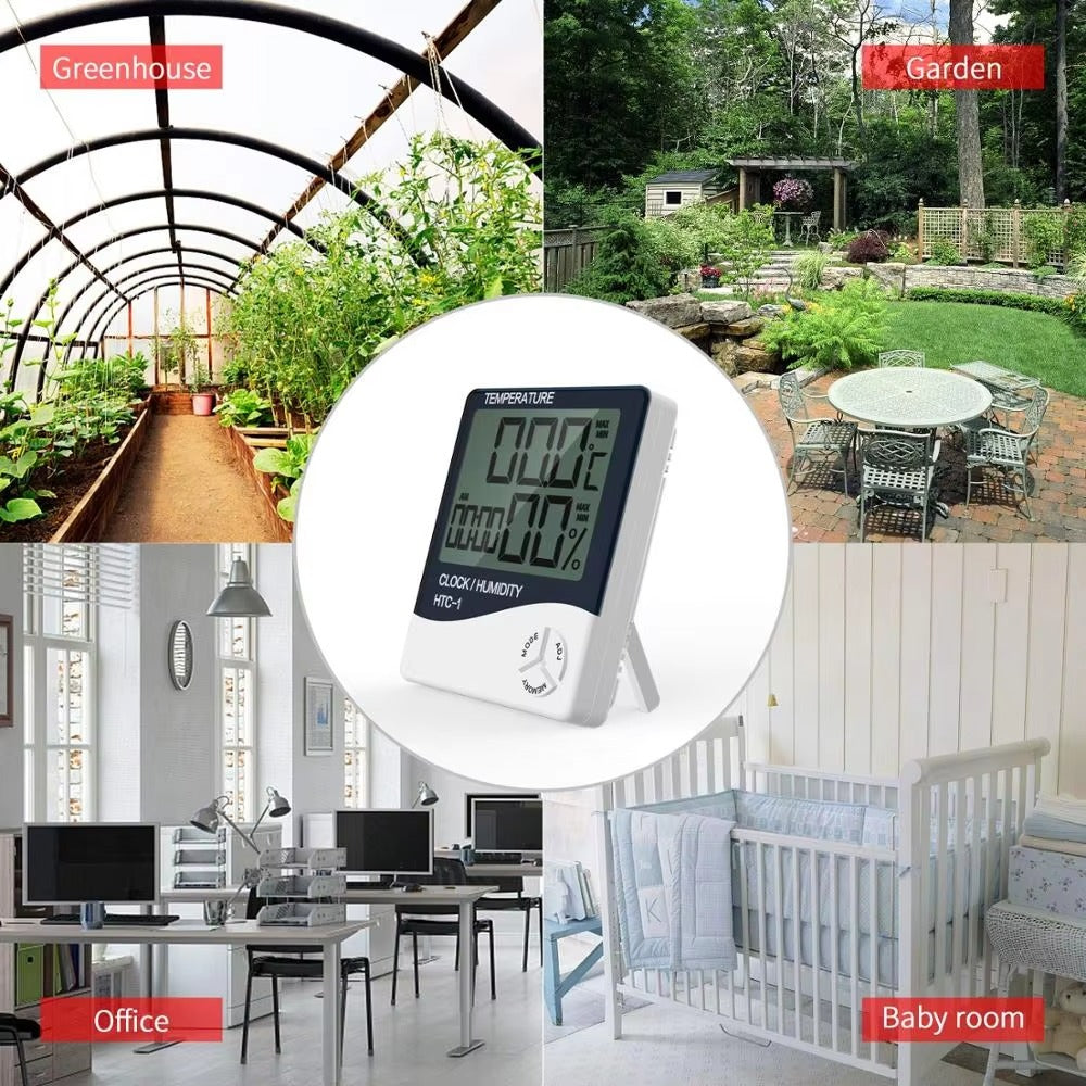 Multifunction Digital Thermometer Humidity Gauge Clock with Big Screen Room Temperature and Humidity Indicator