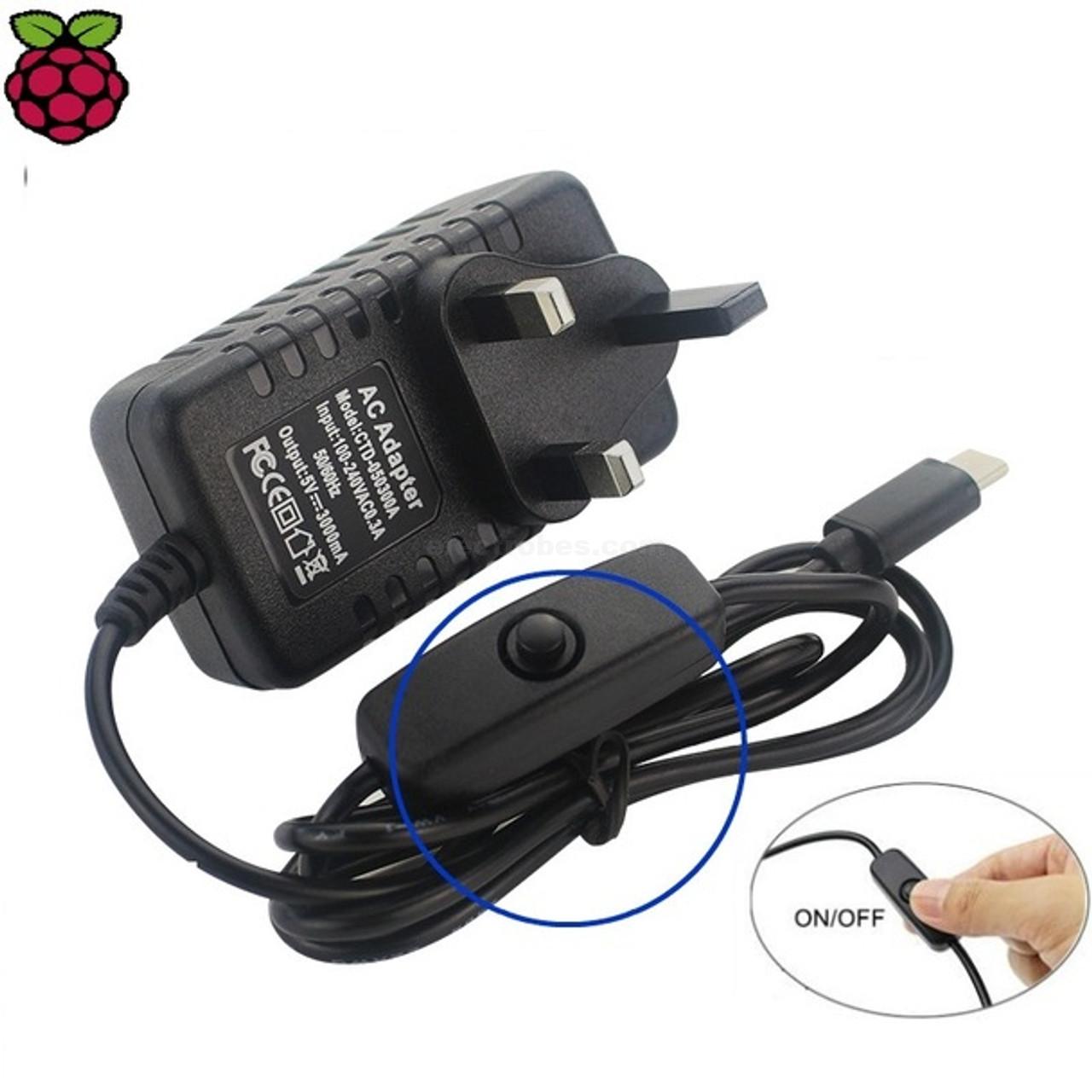 Usb Type c Cable 5v 3a Power Supply Adapter Uk For Raspberry Pi 4b
